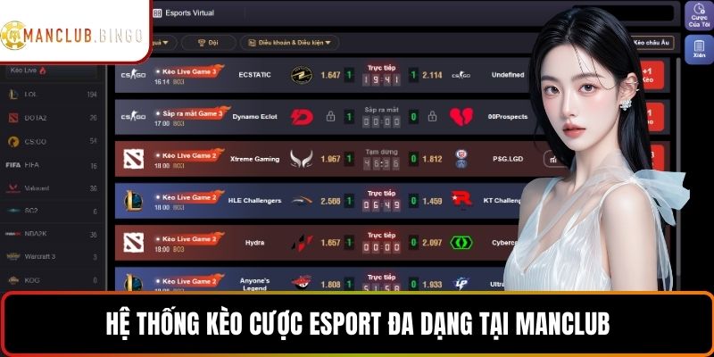 Hệ thống kèo cược esport đa dạng tại MANCLUB